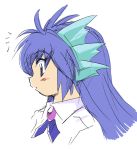  1girl blue_hair blush gomamiso_sti long_hair miwajou original profile simple_background solo 