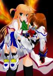  angry arisa_bannings blood burning_arisa epic fire hair_down highres injury mahou_shoujo_lyrical_nanoha mahou_shoujo_lyrical_nanoha_a's takamachi_nanoha tears thighhighs torn_clothes 