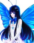  bad_id black_hair blue_eyes butterfly_wings cage_(artist) dress elbow_gloves fairy gloves long_hair lowres ribbon ribbons sasama_keiji wings 