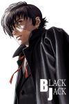  black_jack_(copyright) formal multicolored_hair realistic red_eyes scar short_hair suit trench_coat trenchcoat ug 