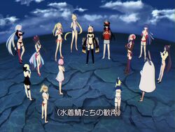  6+girls american_flag_bikini animal_ears artoria_pendragon_(all) artoria_pendragon_(swimsuit_rider_alter) baseball_cap bikini black_bikini black_dress black_hair blonde_hair blue_bikini blue_sky clapping commentary cosplay dress dress_swimsuit fate/grand_order fate_(series) flag_print grey_skirt hair_bun hat highres jackal_ears jacket jeanne_d&#039;arc_(alter_swimsuit_berserker) jeanne_d&#039;arc_(fate)_(all) jeanne_d&#039;arc_(swimsuit_archer) katsushika_hokusai_(fate/grand_order) katsushika_hokusai_(swimsuit_saber)_(fate) lavender_hair letterman_jacket long_hair mash_kyrielight medjed medjed_(cosplay) miyamoto_musashi_(fate/grand_order) miyamoto_musashi_(swimsuit_berserker)_(fate) mordred_(fate)_(all) mordred_(swimsuit_rider)_(fate) multiple_girls mysterious_heroine_xx_(foreigner) neon_genesis_evangelion nero_claudius_(fate)_(all) nero_claudius_(swimsuit_caster)_(fate) nitocris_(fate/grand_order) nitocris_(swimsuit_assassin)_(fate) oda_nobunaga_(fate) oda_nobunaga_(swimsuit_berserker)_(fate) okita_souji_(fate)_(all) okita_souji_(swimsuit_assassin)_(fate) one-piece_swimsuit parody pink_hair ponytail purple_hair red_bikini saint_martha short_hair shrug_(clothing) side_ponytail silver_hair skirt sky swimsuit swimsuit_of_perpetual_summer translated twintails ulrich_(tagaragakuin) ushiwakamaru_(fate/grand_order) ushiwakamaru_(swimsuit_assassin)_(fate) very_long_hair white_bikini white_dress white_swimsuit 