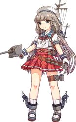  1girl acea4 adapted_turret blue_sailor_collar brown_hair cannon full_body green_eyes gun hat hip_vent kantai_collection long_hair low_twintails machinery mikura_(kantai_collection) official_art panties pleated_skirt puffy_short_sleeves puffy_sleeves red_skirt sailor_collar sailor_hat school_uniform serafuku short_sleeves skirt socks solo turret twintails underwear weapon white_headwear white_legwear white_panties 