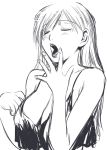  breasts camisole cleavage large_breasts mitarashi_kousei monochrome original sketch sleepy tears yawn yawning 