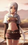  hunter hunter_(ragnarok_online) long_hair midriff navel nyaou ponytail ragnarok_online red_eyes very_long_hair weapon white_hair 