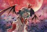  bat_wings bats fangs moon red_eyes red_moon remilia_scarlet shishou short_hair touhou wings 