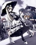  aihara_makino alice_quartet black_&amp;_white black_hair black_vs_white blonde_hair blue_eyes boots bow brown_eyes brown_hair capri_pants capris church dress dutch_angle fence frills fujieda_miyabi gathers gothic_lolita hair_bow hair_ornament hairclip japanese_clothes kimono knee_boots kusunose_fumi legs lolita_fashion multiple_girls orikura_suika partially_colored ponytail purple_eyes red_hair redhead ruffles scarf towada_yuuki umbrella violet_eyes 