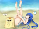  arin bikini blue_eyes blue_hair flower golgo_13 legs long_hair ocean pangya papel sand swimsuit 