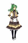  :d atelier atelier_(series) atelier_lise_alchemist_of_ordre bangs black_legwear blue_eyes boots circlet dress flat_chest frilled_skirt frills gem gloves green_eyes green_hair gust hair_between_eyes hair_ribbon hair_twirling hairband high_ponytail hilda hilda_(atelier) long_hair long_skirt looking_at_viewer necktie official_art open_mouth payot pleated_skirt ponytail ribbon simple_background skirt smile solo standing strap thigh_boots thighhighs turtleneck watanuki_nao white_background 