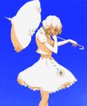  blue_background egawa_satsuki hands head_down jpeg_artifacts kazami_yuuka monochrome orange_(color) parasol profile satsuki_(dorowa) skirt skirt_set touhou umbrella vest 