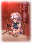  hat izayoi_sakuya maid musical_note peeping remilia_scarlet ribbon ribbons sankuma short_hair touhou 