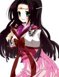  black_hair blush code_geass green_eyes japanese_clothes kimono long_hair sumeragi_kaguya tachibanaei yukata 