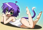  animal_ears kyouran_kazoku_nikki midarezaki_kyouka mochiko one-piece_swimsuit school_swimsuit swimsuit tail white_school_swimsuit 