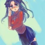  ame_yamori fate/stay_night fate_(series) glasses long_hair lowres skirt sparkle thigh-highs thighhighs tohsaka_rin toosaka_rin zettai_ryouiki 