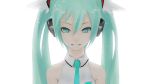  blue_hair hatsune_miku headphones last_night_good_night_(vocaloid) long_hair redjuice smile twintails vocaloid 