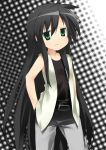  belt black_hair green_eyes izumi_konata kurokona long_hair lucky_star mole photoshop sleeveless 