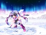  black_hair boots dress gloves ice kooh magic_girl magical_girl night pangya red_eyes ribbon sky star star_(sky) starry_sky thai twintails wings 