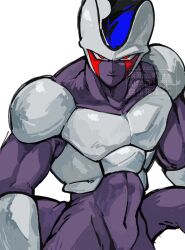  1boy colored_skin cooler_(dragon_ball) cowboy_shot dragon_ball dragon_ball_z ginkaku_(gin2052) hair_bobbles hair_ornament highres male_focus purple_skin purple_tail red_eyes simple_background solo watermark white_background 