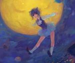  animal_ears bad_id city cityscape flying full_moon happy moon mouse night outstretched_arms short_hair skirt smile spread_arms 