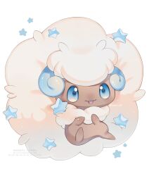  alternate_color blue_eyes fluffy full_body highres iwasi_29 looking_at_viewer no_humans open_mouth pokemon pokemon_(creature) pokemon_focus shiny_pokemon simple_background smile solo whimsicott white_background 