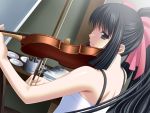  artist_request back black_eyes black_hair eshi_~kakusareta_omoi~ game_cg hair_ribbon instrument looking_back narushima_hibiki ponytail violin 