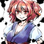  bust cleavage face faux_traditional_media grin hair_bobbles hair_ornament large_breasts matilda matilda_(artist) onozuka_komachi red_eyes red_hair short_hair short_twintails smile touhou twintails 