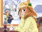   1280x960 animal_ears blue_eyes chair drink closed_eyes glasses hat scarf sitting snow sweater tea wallpaper window  