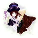  brown_hair flower green_eyes hat long_hair red_eyes rozen_maiden short_hair souseiseki suiseiseki yukimura_kiyoko 