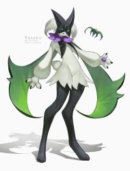  1other alternate_color body_fur claws digitigrade eye_mask full_body furry green_fur highres looking_at_viewer meowscarada pokemon pokemon_(creature) red_eyes ruteko_(ruko220) shadow shiny_pokemon simple_background solo standing tail white_background 