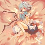  barefoot bed bloomers blue_hair izayoi_sakuya maid remilia_scarlet sakusakumonoka short_hair silver_hair touhou wings 