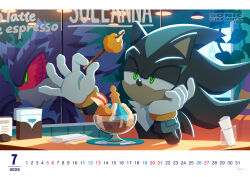  1boy 2025 absurdres black_fur body_fur calendar_(medium) chair different_reflection food furry furry_male green_eyes highres holding holding_food karasuno_yui male_focus mephiles_the_dark on_chair reflection sitting solo_focus sonic_(series) sonic_channel sonic_the_hedgehog_(2006) upper_body web_address 