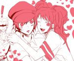  androgynous bad_id cabbie_hat hat heart hug kujikawa_rise monochrome penbako persona persona_4 red reverse_trap shirogane_naoto tatsumi_kanji twintails wink 