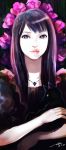  black_hair cat face flower lips long_hair looking_at_viewer mhk_(mechamania) mhk_(pixiv) original solo 