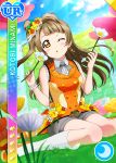  blush brown_eyes brown_hair character_name dress long_hair love_live!_school_idol_festival love_live!_school_idol_project minami_kotori wink 