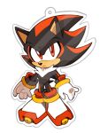  1boy animal_ears animal_nose blush closed_mouth commentary english_commentary frown full_body furry gloves hedgehog_boy hedgehog_ears hedgehog_tail highres kaijumilk_(milkchaotea) looking_at_viewer male_focus multicolored_hair outline red_eyes redhead shadow_the_hedgehog shoes simple_background solo sonic_(series) standing tail two-tone_hair white_background white_footwear white_gloves white_outline 