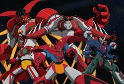  cape evolution getter-1 getter_dragon getter_go getter_robo getter_robo_g getter_robo_go glowing glowing_eyes mecha monmon_(monban) open_hands propeller razor_blade shin_getter-1 shin_getter_robo space star yellow_eyes 