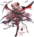  1girl alternate_costume asymmetrical_gloves ayacho bat bat_wings blue_eyes boots braid breasts commission draph gloves granblue_fantasy hair_over_one_eye highres horns large_breasts light_purple_hair long_hair looking_at_viewer low_tied_hair narmaya_(granblue_fantasy) pointy_ears purple_hair single_braid skeb_commission solo thigh-highs thigh_boots uneven_gloves wings 