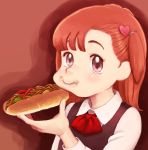  1girl closed_mouth commentary_request eating food kurita_yuuko lafolie looking_at_viewer oishinbo oishinbo_(anime) redhead short_hair simple_background solo yakisobapan 