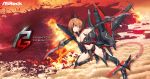  1girl absurdres armor asrock asura_(asrock) bare_shoulders bikini_armor black_legwear highres mecha_musume orange_hair short_hair solo sword thigh-highs wallpaper weapon 