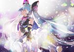 1girl 2019 ^_^ armband arms_at_sides artist_name bangs bare_shoulders blue_hair blurry blurry_foreground bokeh bow bowtie breasts buttons character_name chris4708 closed_eyes commentary_request dark_background dated depth_of_field detached_sleeves floating_hair frilled_skirt frills hair_between_eyes hands_on_lap happy happy_birthday hat hatsune_miku heart light_particles long_hair magical_mirai_(vocaloid) medium_breasts mini_hat mini_top_hat parted_lips pink_neckwear pink_ribbon polka_dot purple_background ribbon simple_background single_detached_sleeve skirt smile solo star strapless top_hat twintails upper_body very_long_hair vocaloid white_background white_headwear white_skirt 
