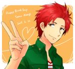  1boy akagi_toma gen&#039;ei_ibunroku_sharp_fe happy_birthday heart orange_eyes redhead saichi_(meme+) solo upper_body v white_background 