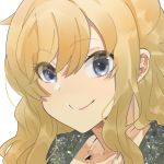  1girl amon555 bangs blonde_hair blue_eyes commentary_request eyebrows_visible_through_hair face highres idolmaster idolmaster_cinderella_girls jewelry long_hair looking_at_viewer necklace ootsuki_yui smile solo star wavy_hair 