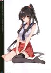  1girl absurdres bare_arms bare_legs bare_shoulders barefoot black_hair character_request feet highres kantai_collection mishima_kurone ponytail red_eyes red_skirt school_uniform skirt yahagi_(kantai_collection) 