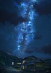  building clouds highres house milky_way mountain night night_sky niko_p no_humans original outdoors road scenery sign signature sky star_(sky) starry_sky tree window 