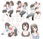  2girls abs arm_triangle_choke barefoot bike_shorts bruise commentary_request face girls_und_panzer gloves injury judo long_hair martial_arts mika_(girls_und_panzer) multiple_girls muscle nexas nishizumi_maho on short_hair shorts sports_bra submission_hold tank_top wrestling 