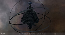  3d absurdres brown_background building clouds commentary company_logo company_name copyright_logo copyright_name data_site_(eve_online) dated electricity english_commentary eve_online glowing grid highres logo maya_(medium) no_humans official_art outdoors realistic science_fiction space_station star_(sky) starry_sky_background ymir_jonsson 