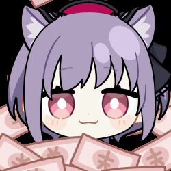  1girl animal_ears animated animated_gif arknights bang_dream! bang_dream!_it&#039;s_mygo!!!!! banknote blush_stickers bright_pupils cat_ears cat_girl chibi chibi_only chunye_haruya closed_mouth dot_nose falling_money looping_animation lowres money pink_eyes purple_hair short_hair smile solo transparent_background upper_body white_pupils yuutenji_nyamu yuutenji_nyamu_(magician_of_passion) 