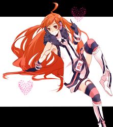  android bad_id belt boots dress earmuffs gloves hatsuko headphones highres hoodie kneehighs long_hair miki_(vocaloid) red_eyes red_hair redhead robot_joints sf-a2_miki smile socks solo star striped striped_gloves striped_kneehighs thighhighs vocaloid wrist_cuffs 