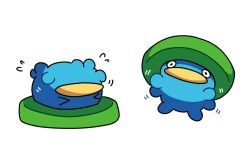  blue_skin colored_skin looking_at_viewer lotad no_humans nose_poke000 pokemon pokemon_(creature) simple_background upside-down white_background 