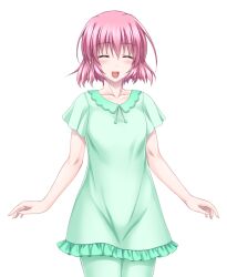  1girl ^_^ amanogi_kaede blush closed_eyes collarbone game_cg kyokkou_senki_mistletear midorigi_mura non-web_source official_art open_mouth pajamas pants pink_hair short_hair short_sleeves sleepwear smile solo transparent_background variant_set 