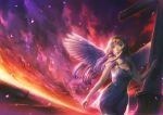  angel angel_wings blonde_hair blue_eyes cross highres long_hair simosi sky solo walpurgisnacht wings 